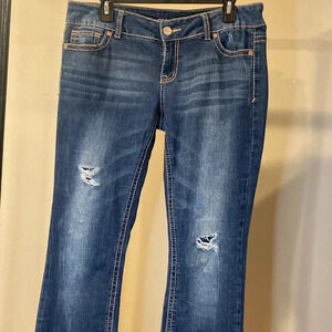 Maurice’s boot cut distressed dark wash jeans LIKE NEW size 7/8 reg
